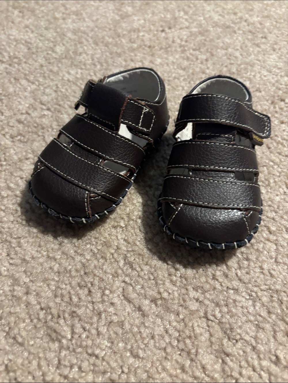 pediped Brown Faux Leather Baby Walker Sandals